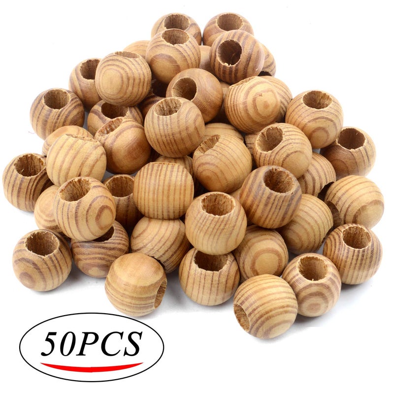 Aylifu Wooden Beads - 50pcs 23mm Round Hole Spacer Beads for Crafting & Jewelry Making - Image 2